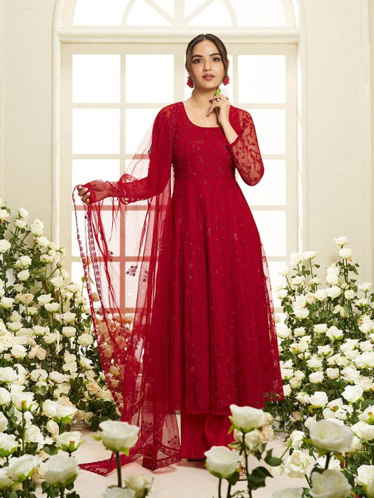 Inddus Floral Embroidered Round Neck Sequinned Anarkali Kurta