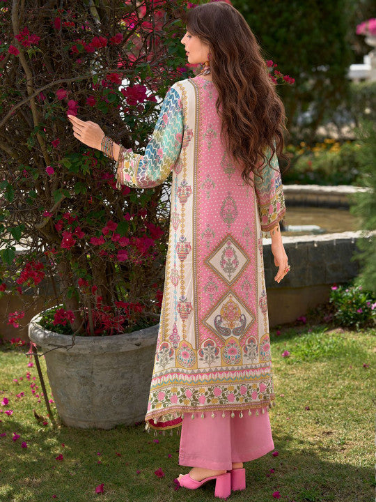Indo Era Women Floral Printed Regular Mirror Work Liva Kurta with Palazzos & With Dupatta