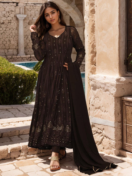 Emaira Ethnic Motifs Embroidered Georgette Anarkali Kurta With Trousers & Dupatta