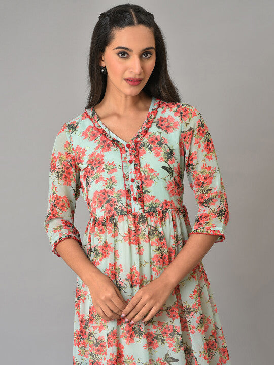 AURELIA Floral Printed Layered Midi Fit & Flare Dress