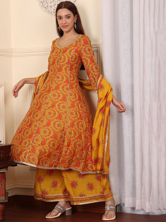 W Women Floral Printed Regular Gotta Patti Kurta with Trousers & With Dupatta