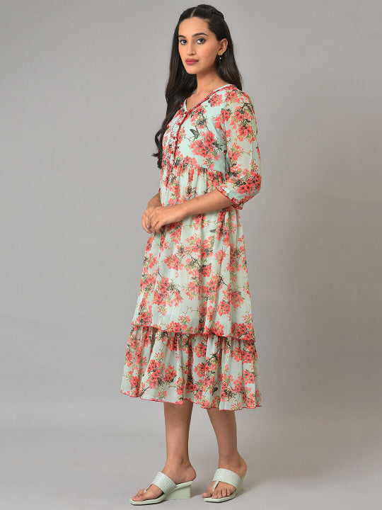 AURELIA Floral Printed Layered Midi Fit & Flare Dress