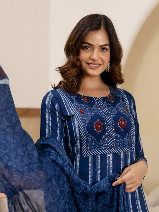 Trendmalls Ethnic Motifs Printed Regular Pure Cotton Kurta With Trousers & Dupatta