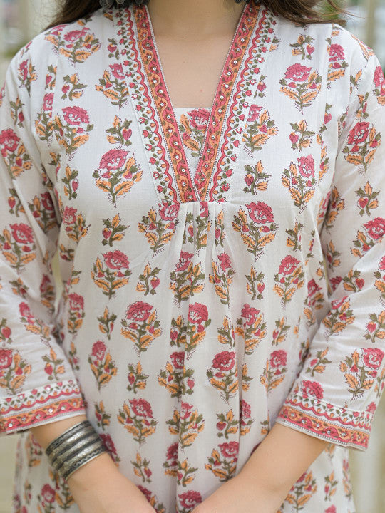 Divena Women Floral Printed Cotton A-Line Kurta with Palazzos & Dupatta