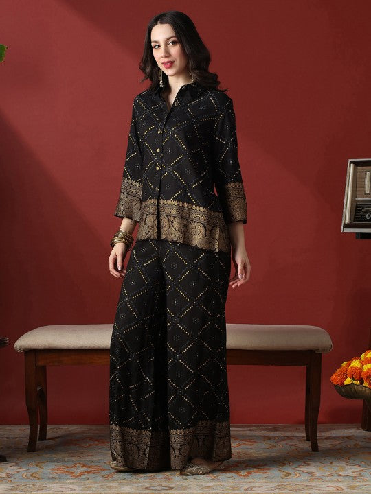 Globus Bandhani Printed Shirt Collar Neck Shirt With Trousers Co-Ords