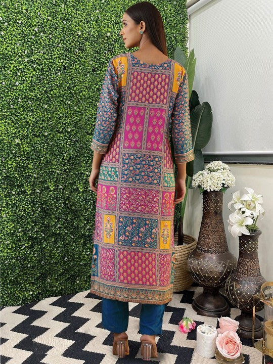 GoSriKi Floral Printed Straight Kurta