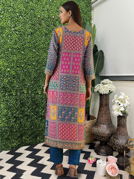 GoSriKi Floral Printed Straight Kurta With Trousers And Dupatta