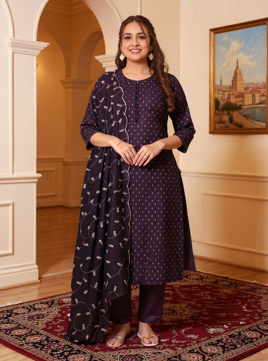 Chanderi Solid Straight Purple Kurta
