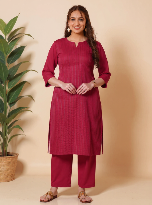 Soft Cotton Solid Straight Maroon Kurta