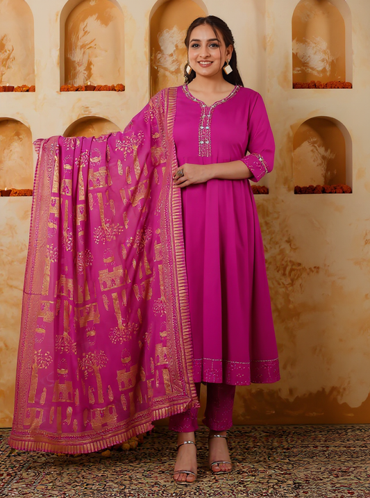 Viscose Solid Anarkali Pink Kurta