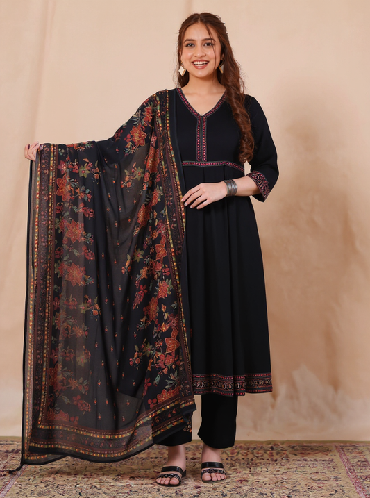 Viscose Solid Anarkali Black Kurta