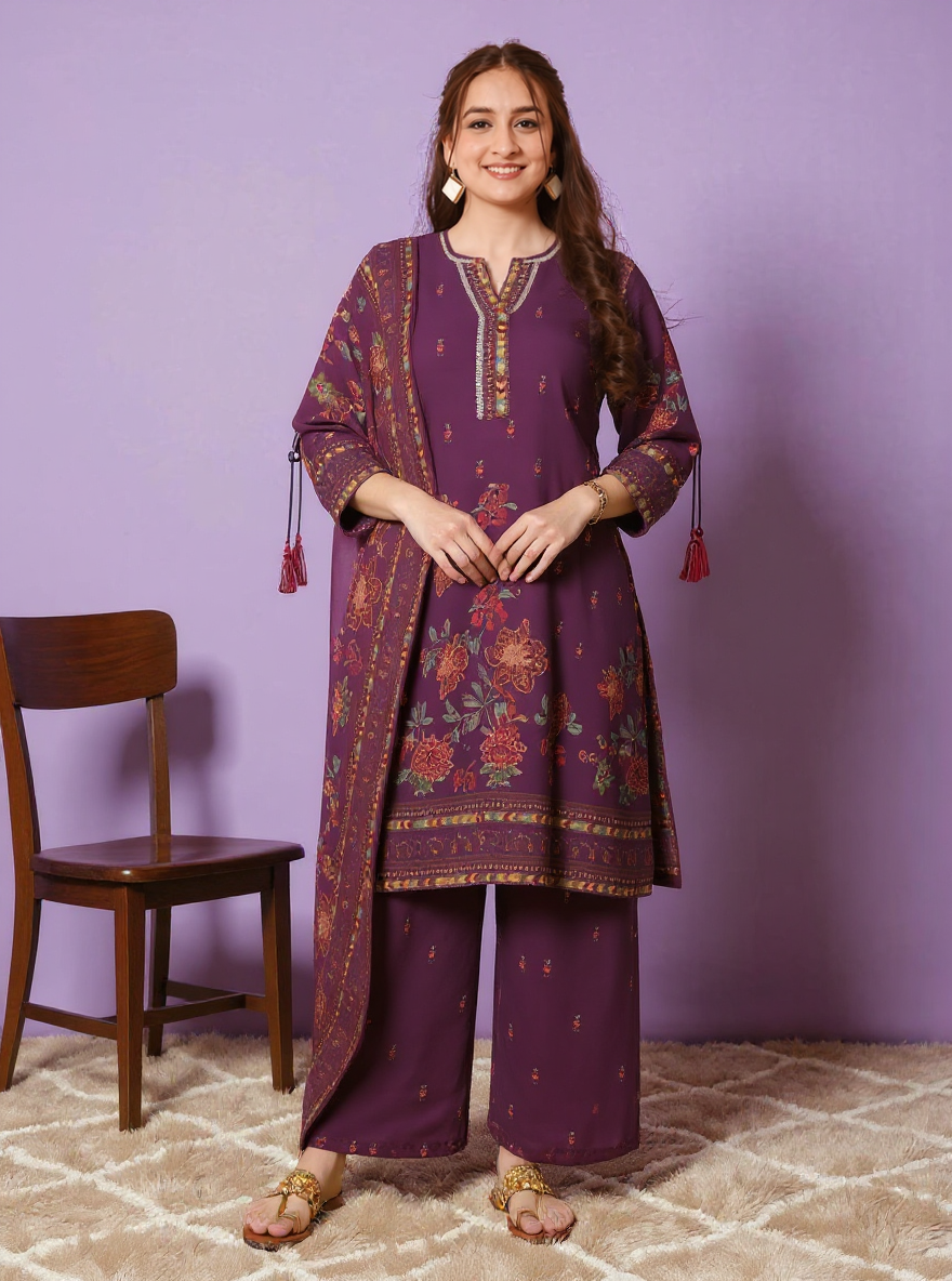 Viscose Placement Print A-line Mauve Kurta