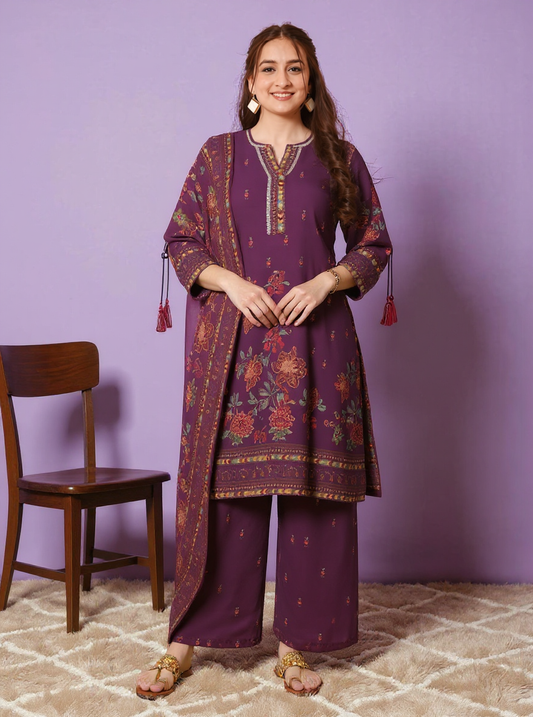 Viscose Placement Print A-line Mauve Kurta
