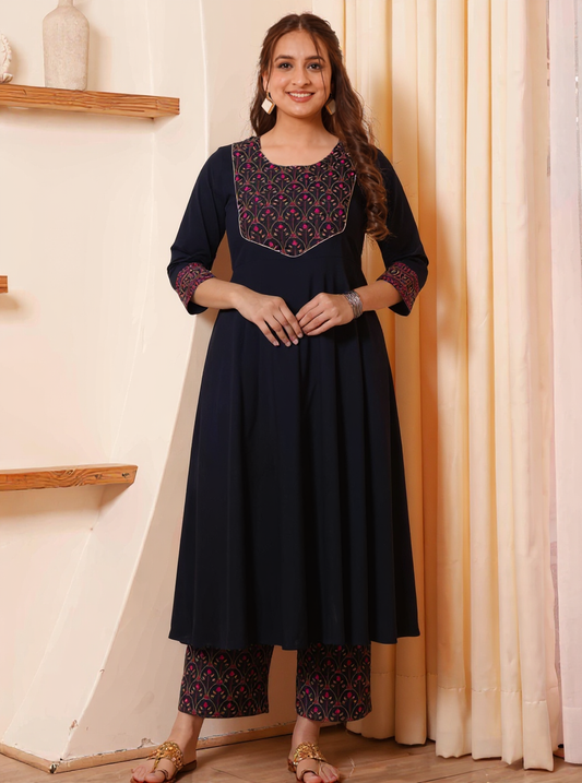 Viscose Solid Anarkali Black Kurta