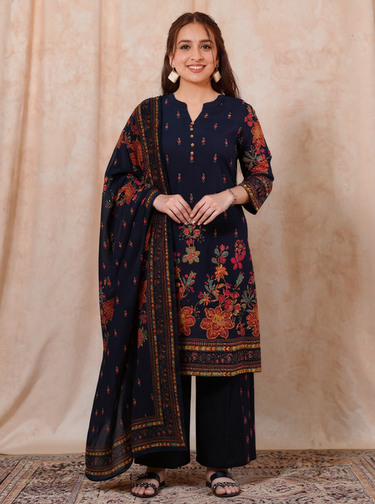 Viscose Floral Straight Black Kurta