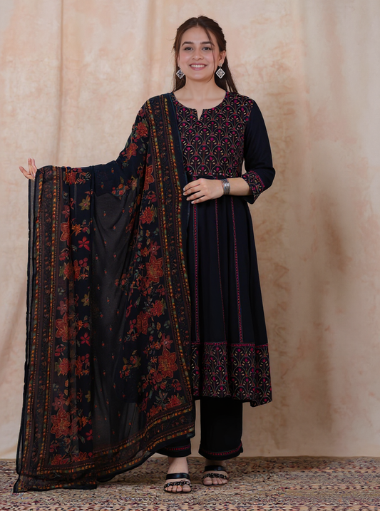 Viscose Solid Anarkali Black Kurta