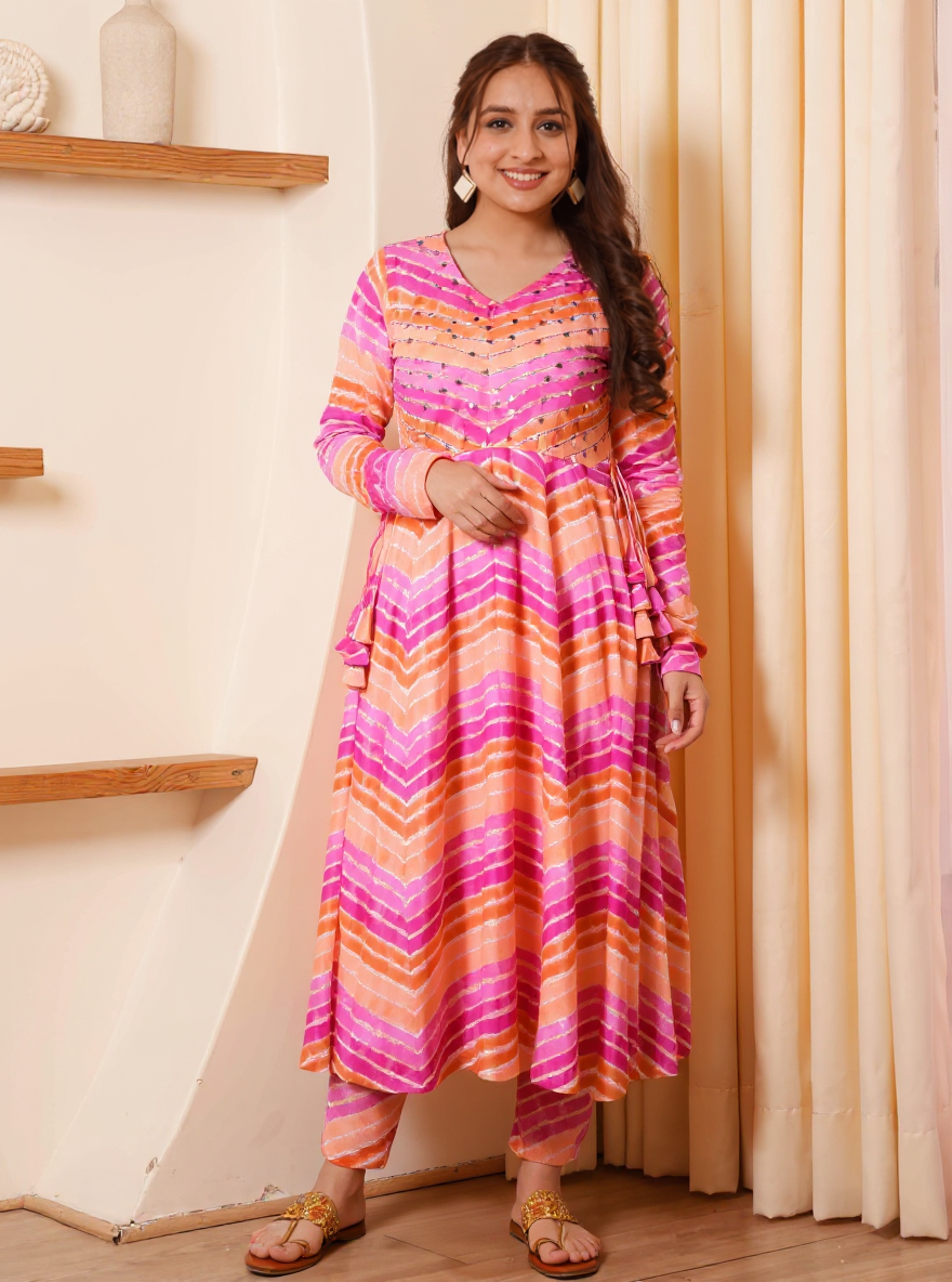 Embroidered Soft Cotton Striped Flared Multicolor Kurta