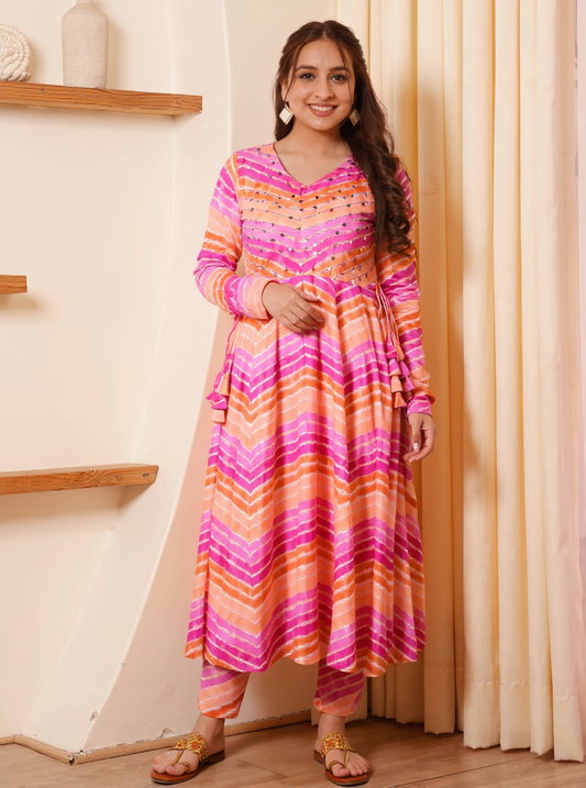 Embroidered Soft Cotton Striped Flared Multicolor Kurta