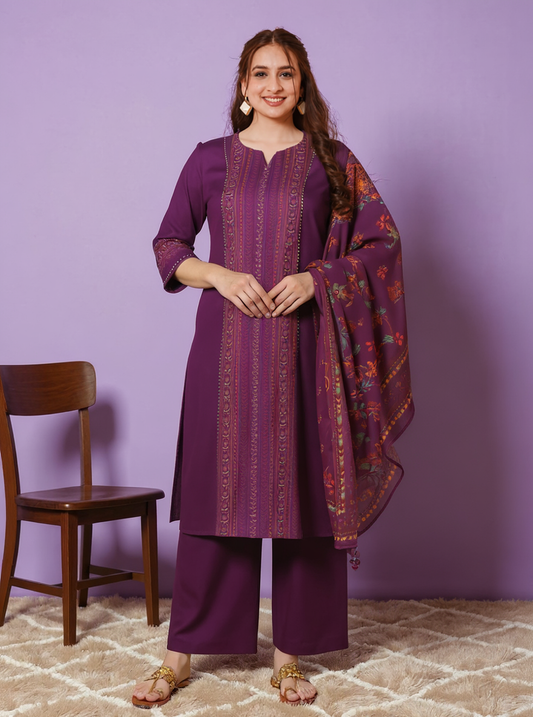 Viscose Solid A-line Purple Kurta