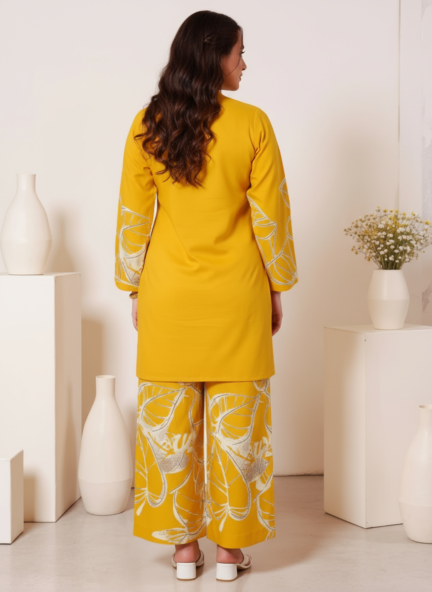 Soft Cotton Placement Print Straight Yellow Kurta