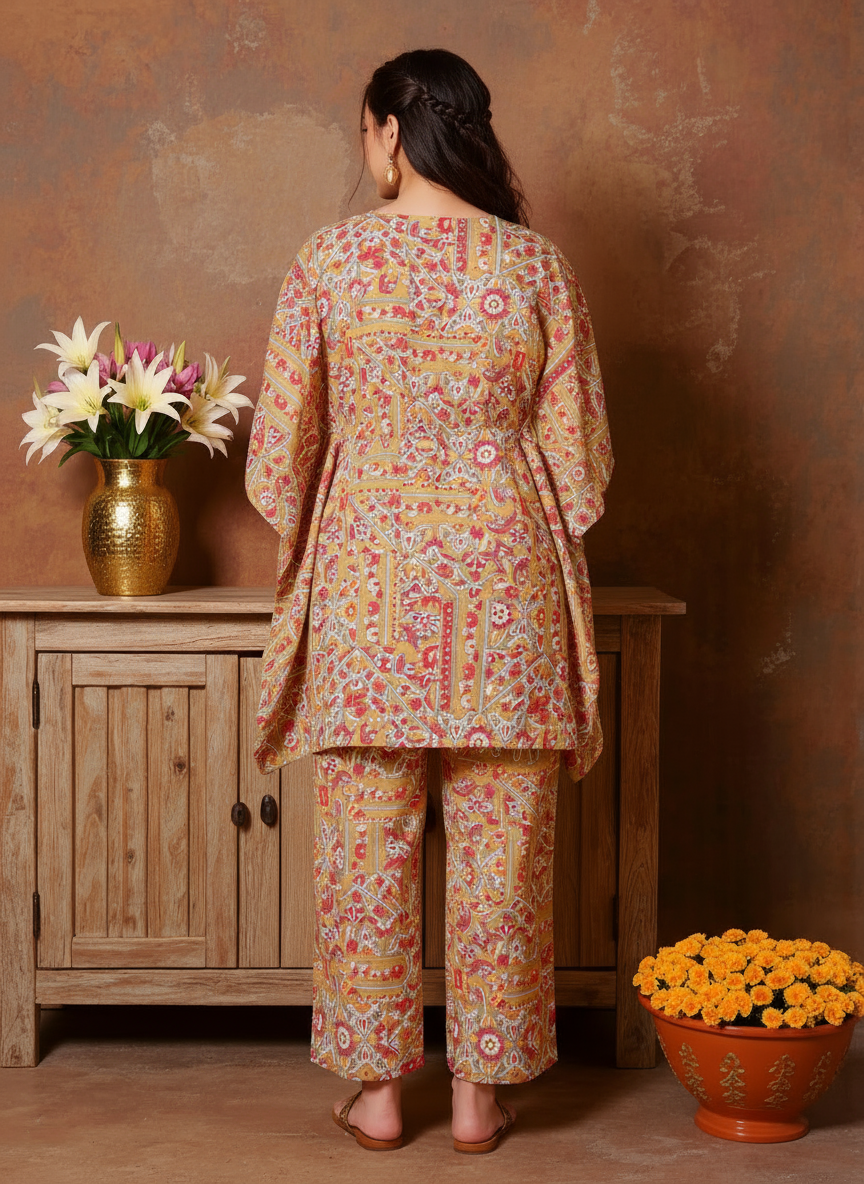 Soft Cotton Patchwork Kaftan Green Kurta