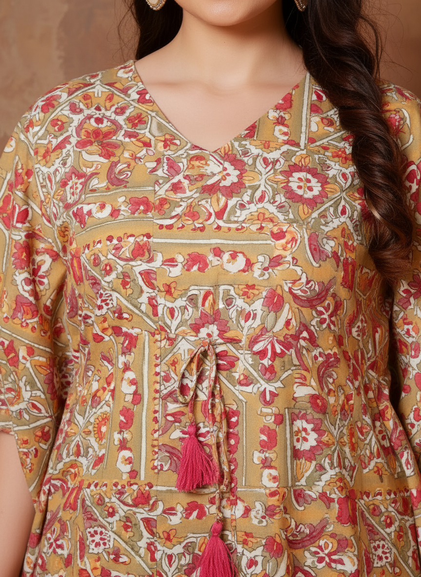 Soft Cotton Patchwork Kaftan Green Kurta