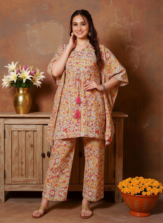 Soft Cotton Patchwork Kaftan Green Kurta