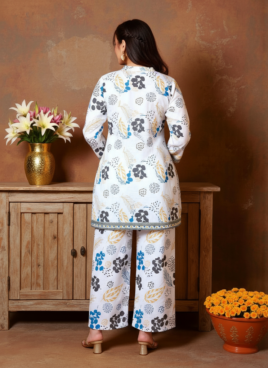 Soft Cotton Floral Straight White Kurta