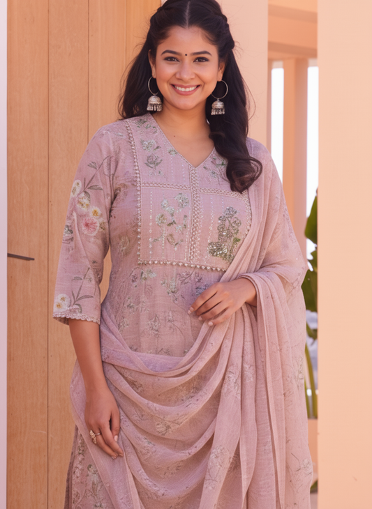 Floral Straight Peach Kurta