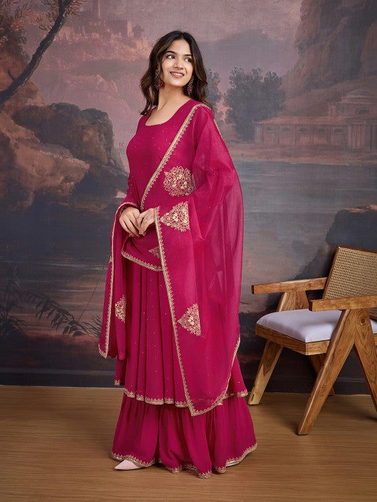 House of Pataudi U-Neck Anarkali Georgette Kurta