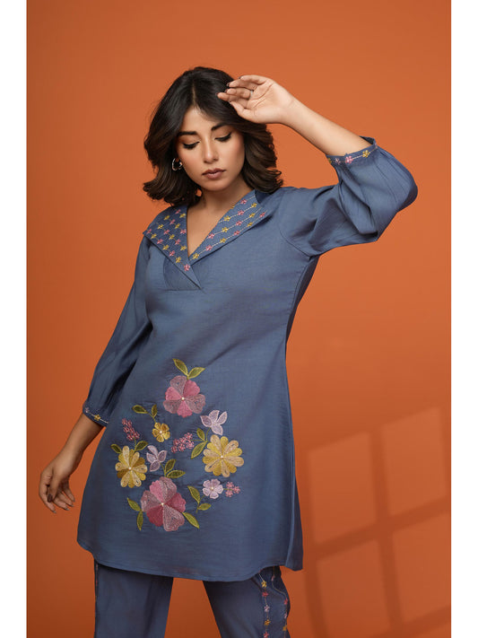 Darika Cobalt Blue Embroidery Co-Ord (Set of 2)