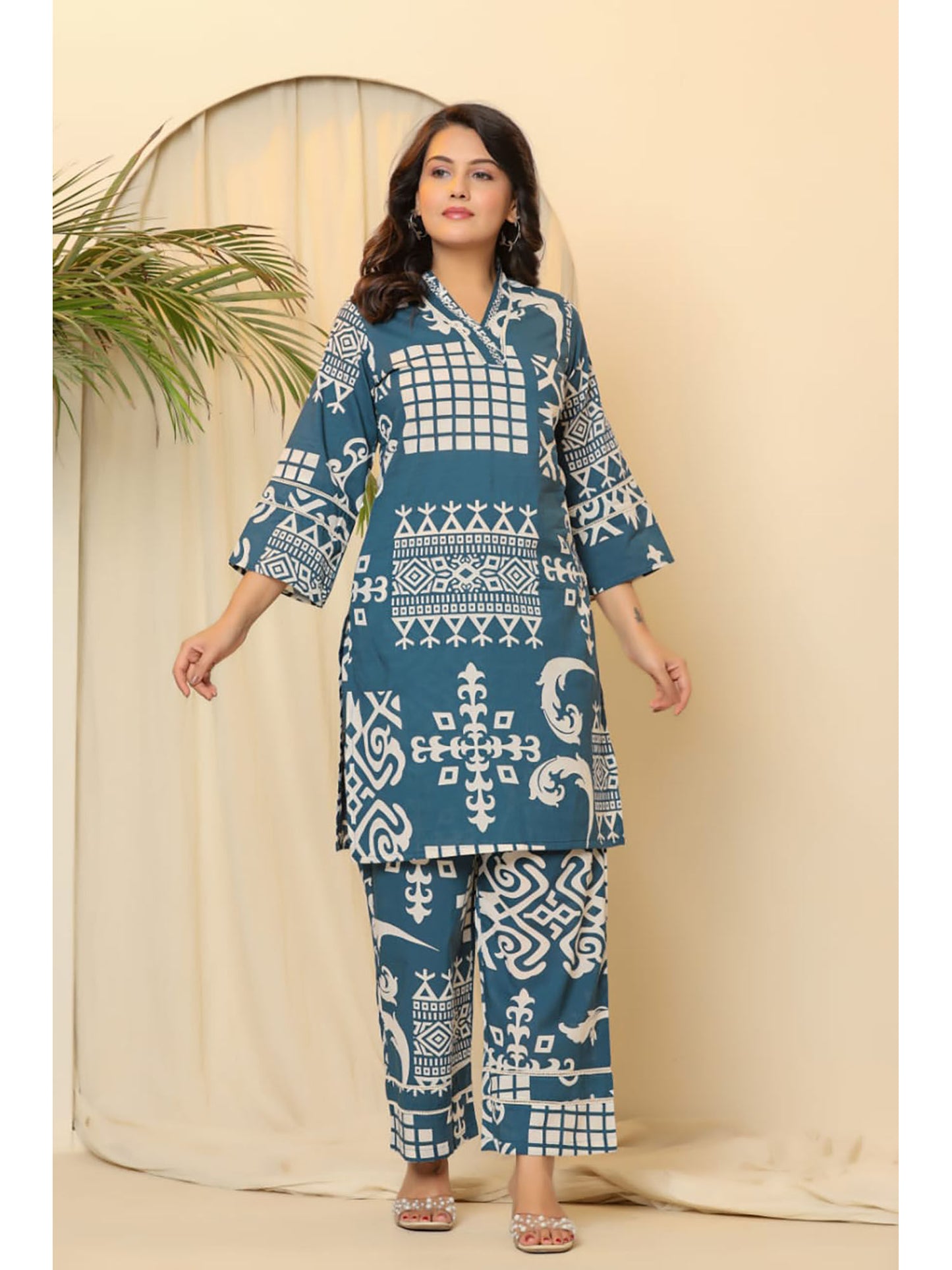 Blue Hardik Hibis Printed Co-Ord (Set of 2)