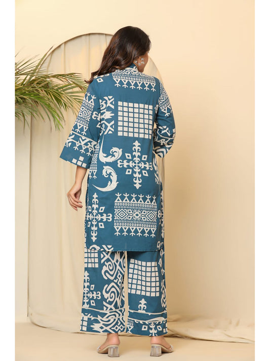 Blue Hardik Hibis Printed Co-Ord (Set of 2)