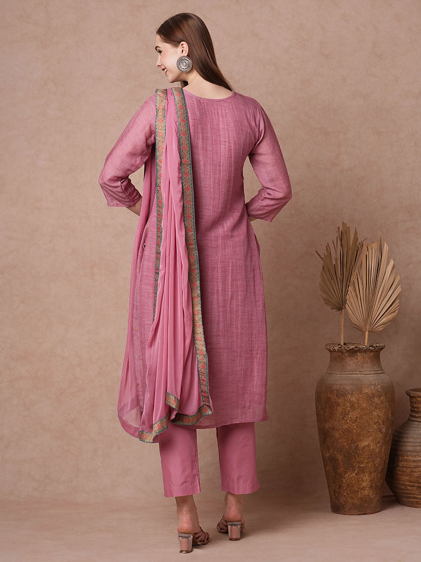 Floral Printed Straight Fit Kurta with Pant and Dupatta (Set of 3)