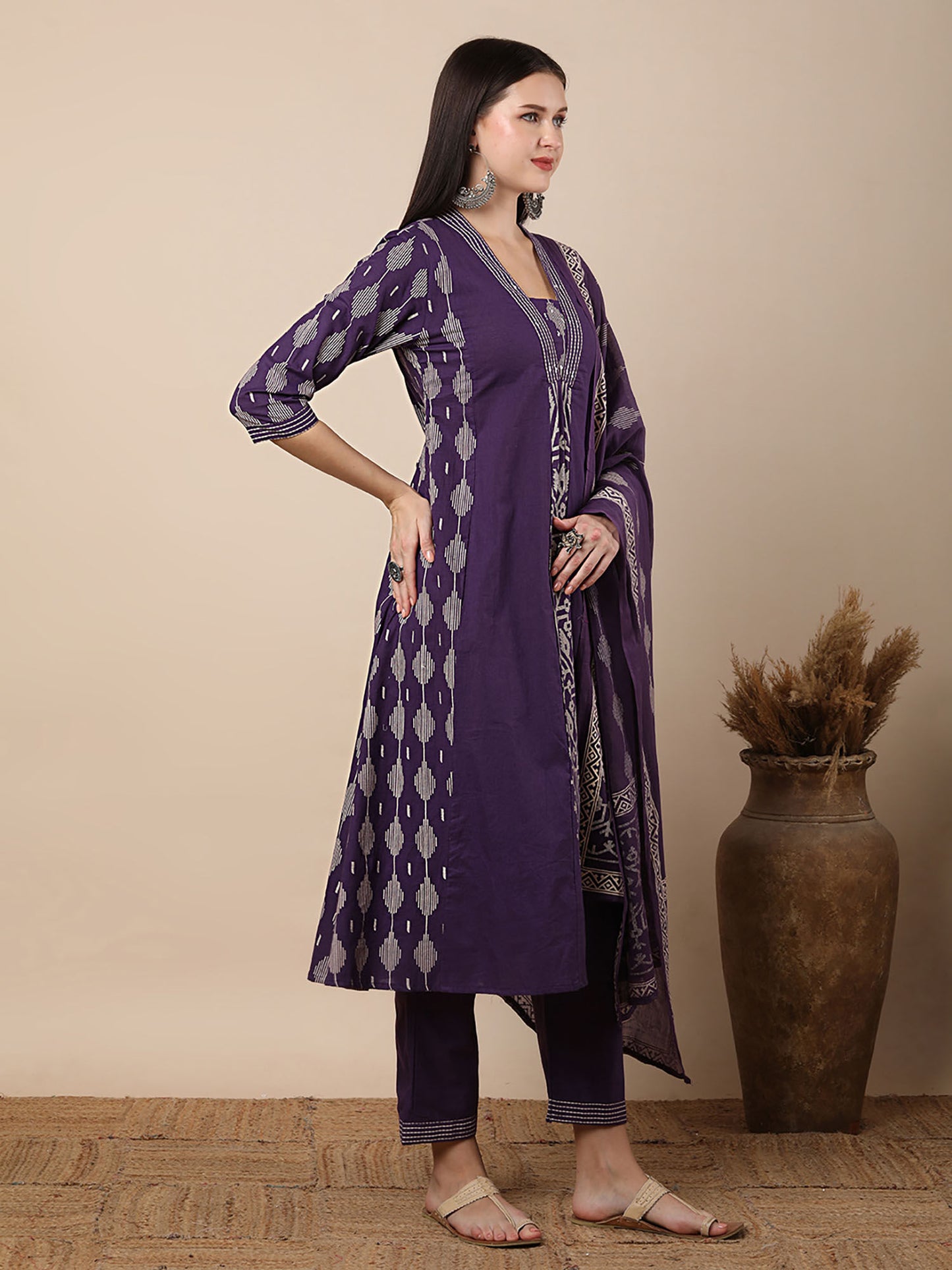 Printed Embroidered Kurta with Pant and Dupatta (Set of 3)