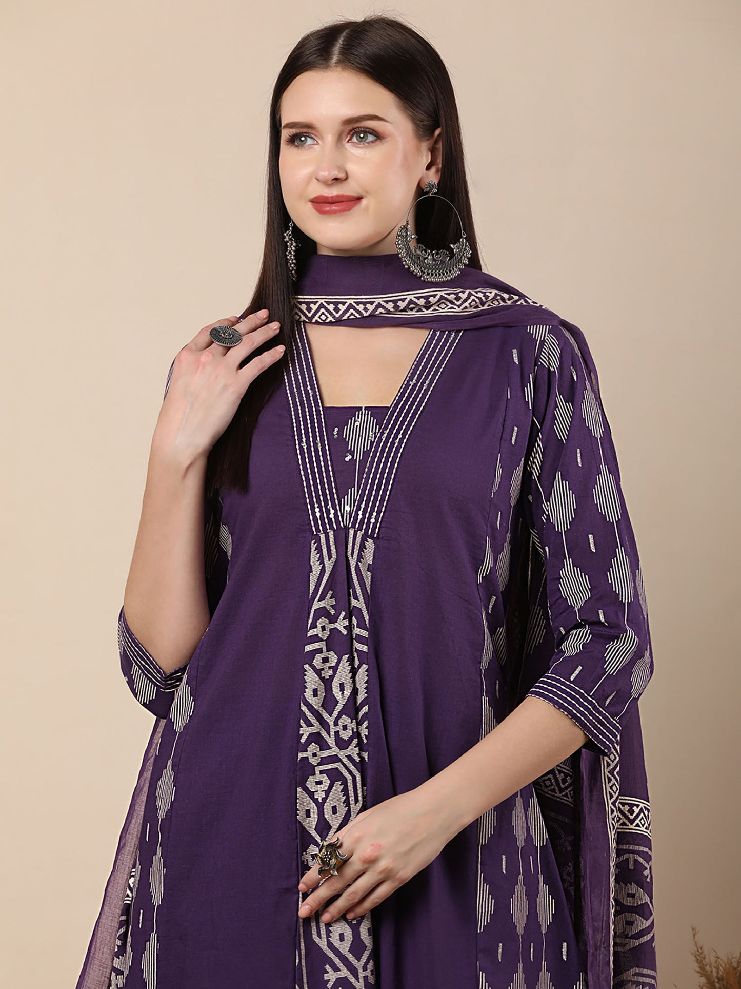 Printed Embroidered Kurta with Pant and Dupatta (Set of 3)