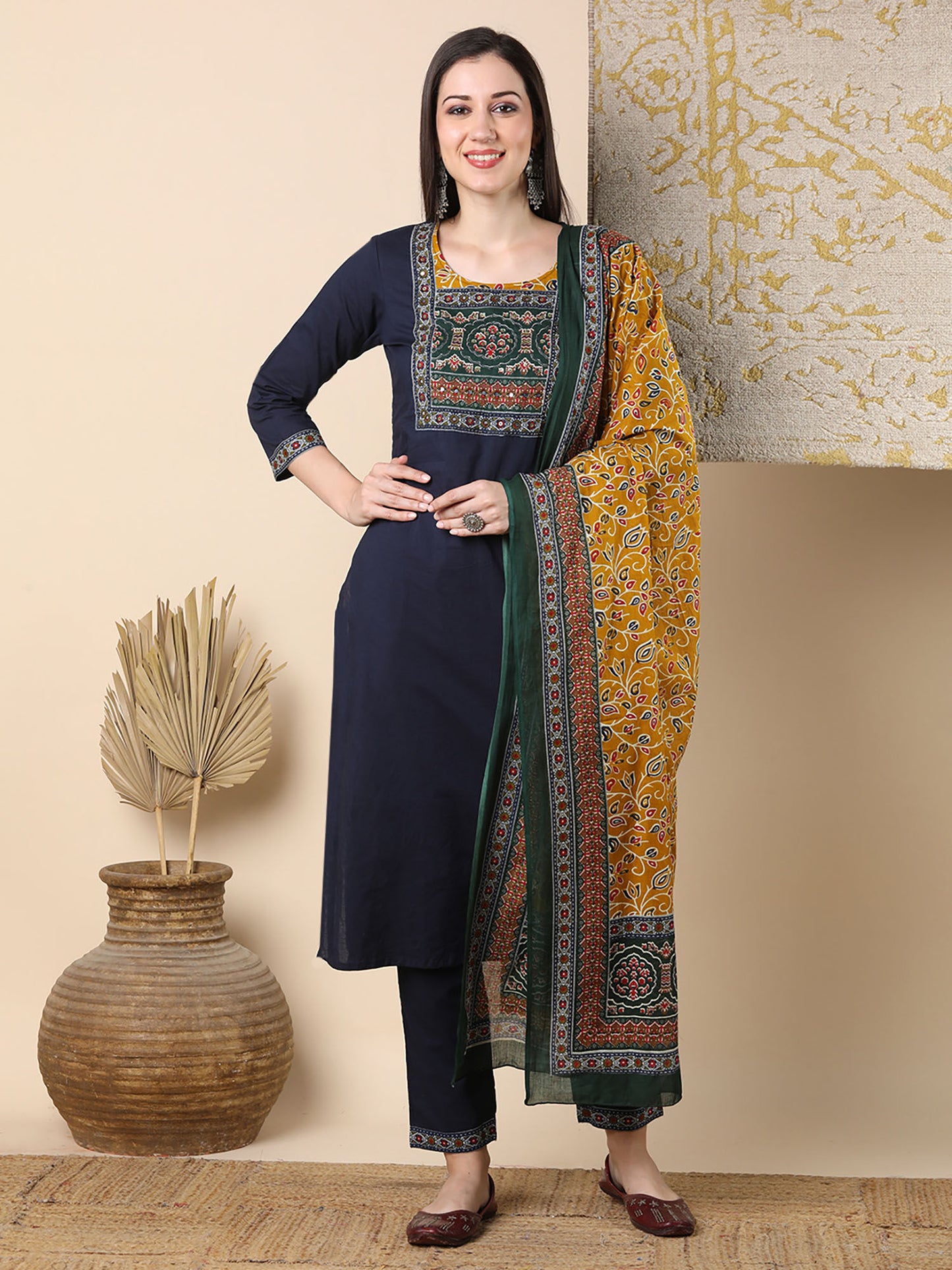 Printed and Embroidered Kurta with Pant and Dupatta (Set of 3)