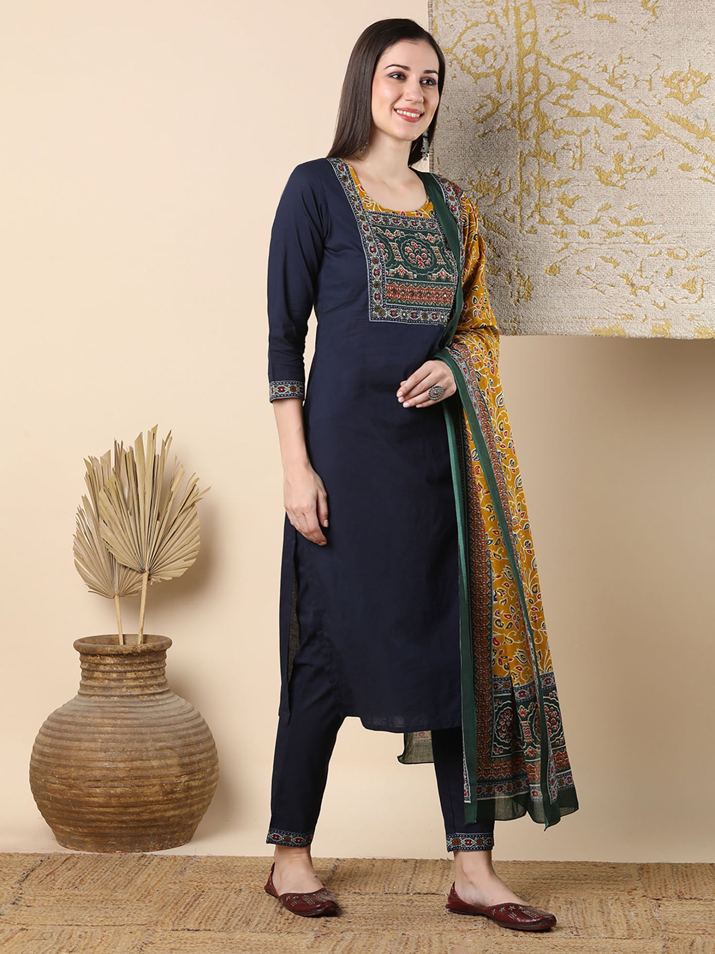 Printed and Embroidered Kurta with Pant and Dupatta (Set of 3)
