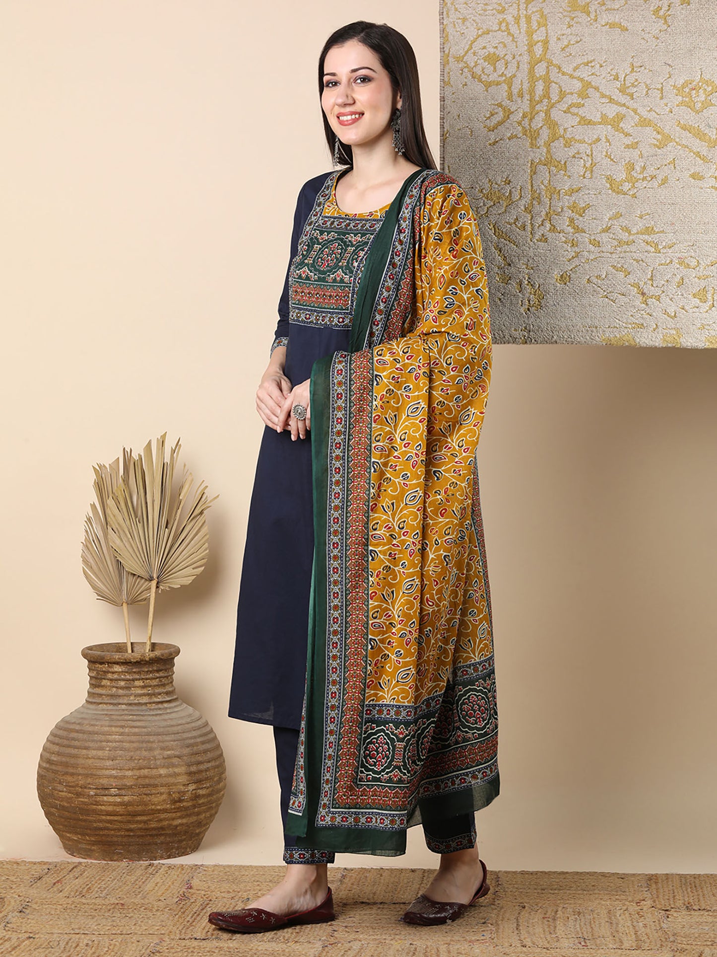 Printed and Embroidered Kurta with Pant and Dupatta (Set of 3)