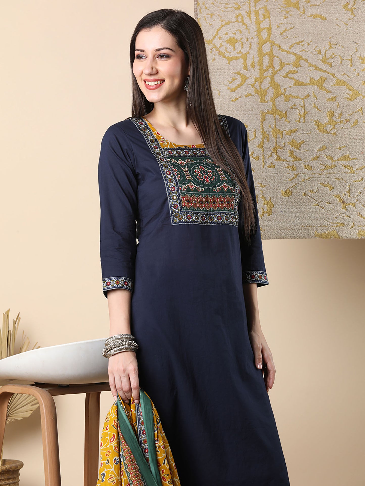 Printed and Embroidered Kurta with Pant and Dupatta (Set of 3)