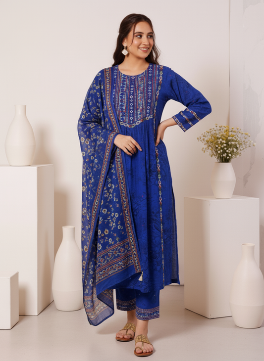 Embroidered Roman silk Flared Kurta