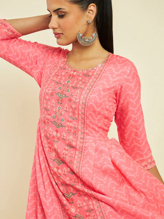 Neck Ethnic Motifs Printed Cotton Fit and Flare Ethnic Dress