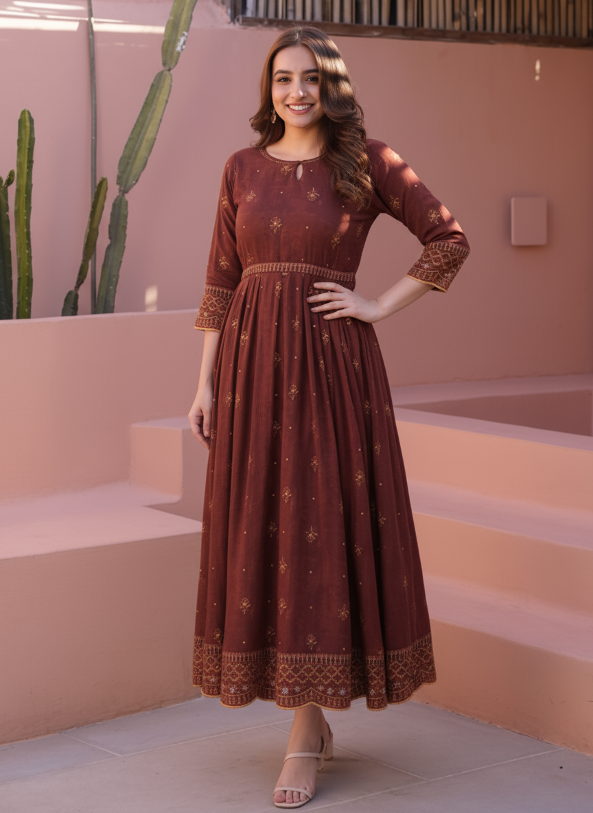 Soft Cotton Ikat A-line Black Kurta