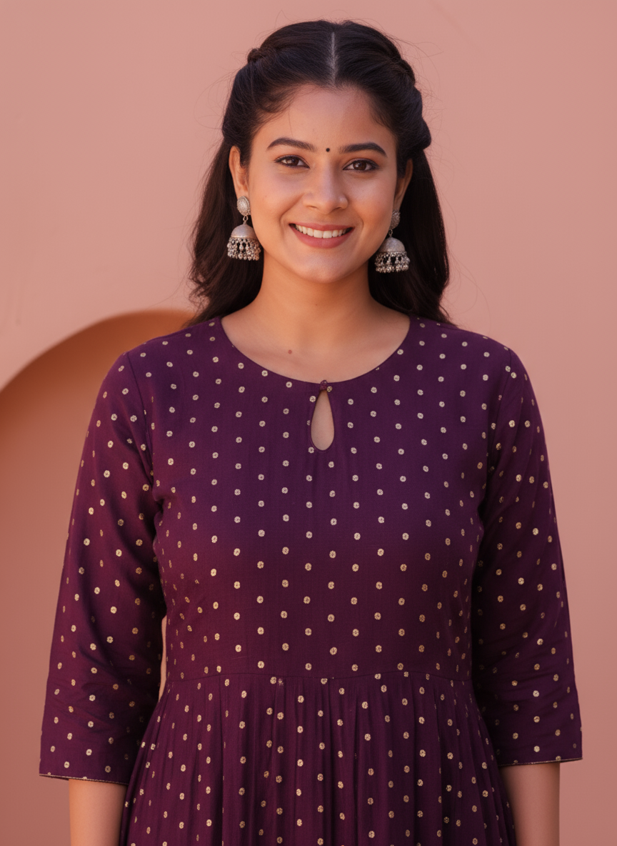 Embroidered Self Design Georgette Solid Straight Purple Kurta