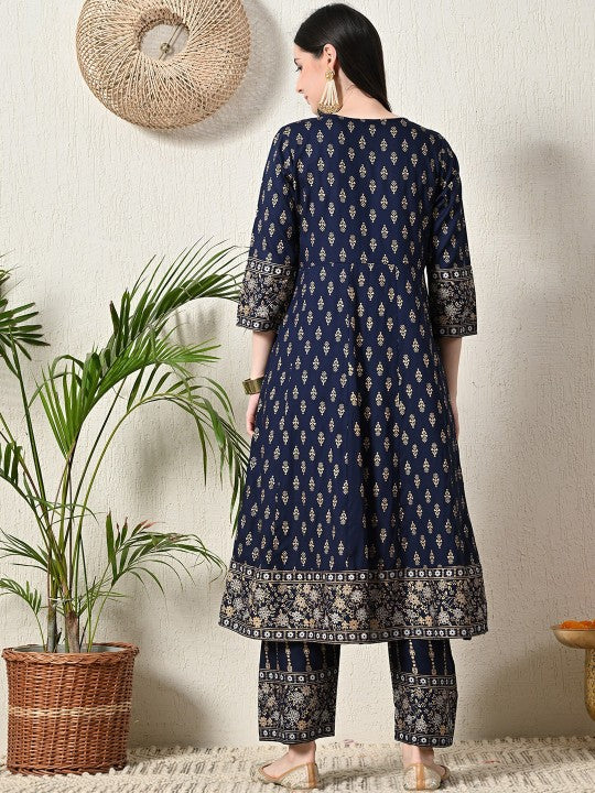 VIDHANI Women Floral Embroidered Panelled Kurta with Trousers & With Dupatta