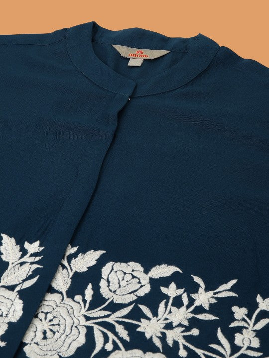 Anouk Blue Embroidered Tunic With Trousers Co-Ords