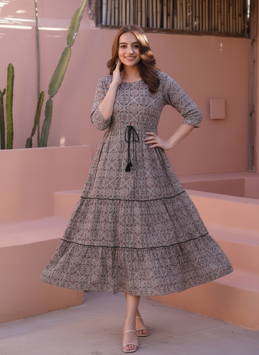 Viscose Jaal Gathered Maroon Dress