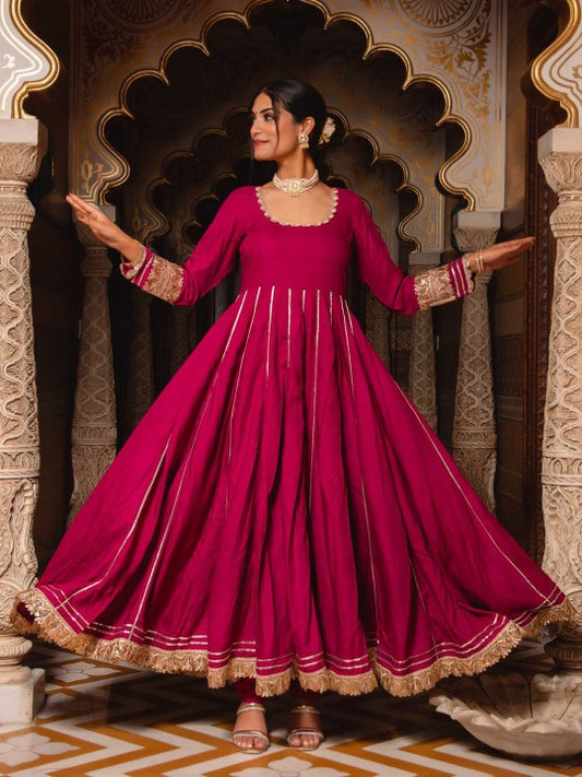 Calmna Gotta Patti Panelled Anarkali Kurta with Trousers & Dupatta