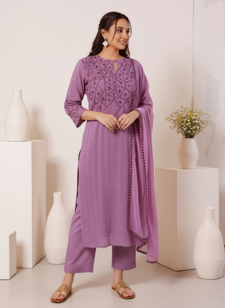 Embroidered Roman silk Flared Kurta