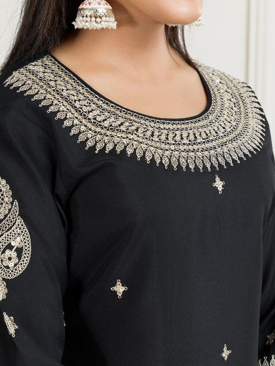 House of Pataudi Ethnic Motifs Zari & Sequinned Embroidered A-Line Kurta